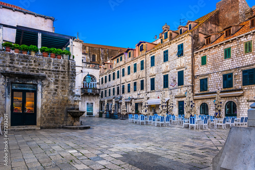 Dubrovnik old architecture. / View at historic square in old town Dubrovnik, Croatia, european famous travel places.