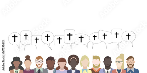 Leute mit Sprechblasen - Kreuz Religion