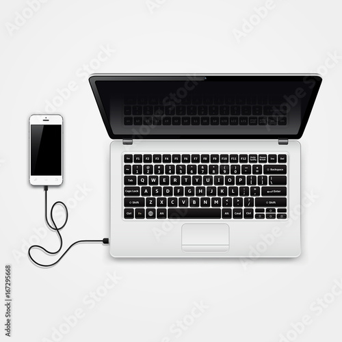 Mobile phone connected to laptop