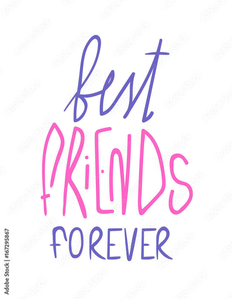 Best friends forever, pink and violet lettering isolated on white background.  Friends for life hand-written note. High school teenage vow. Pinky swear  promise. Bff print. Warm lifelong relationship. Stock Vector | Adobe