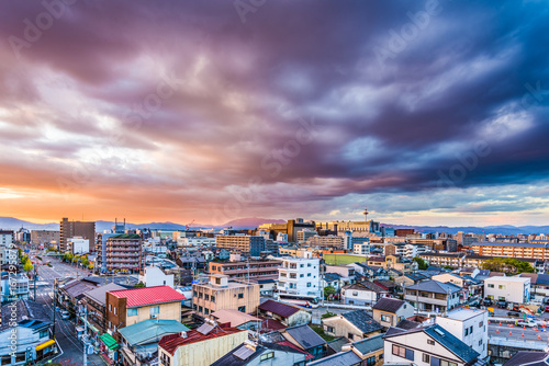 Kyoto  Japan Skyline over residential areas.