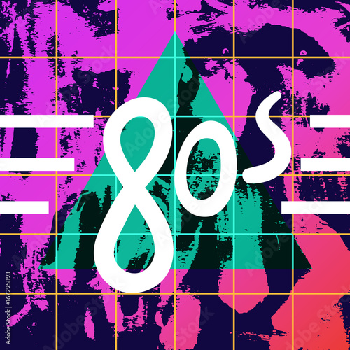 80s style futuristic background with triangle and square grid. Electronic, retrowave, synthwave, synthpop music artist. Album cover, show/ dj set/ party/ music festival flyer template.Nostalgic poster