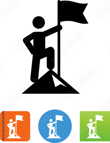 Person On A Mountaintop Holding A Flag Icon - Illustration