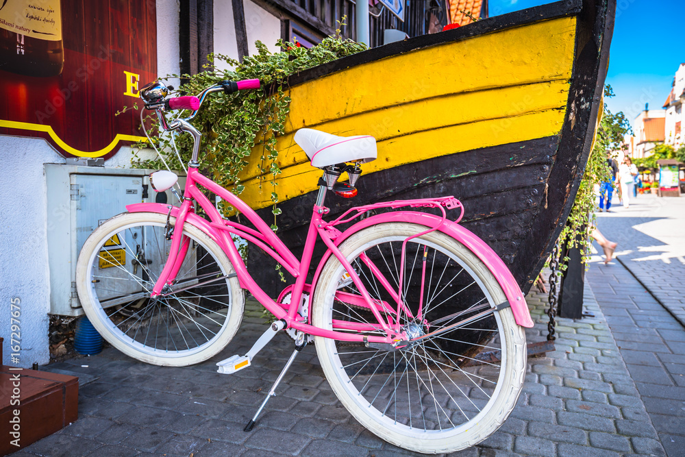 Vintage bikes on the street in the Hel,Poland