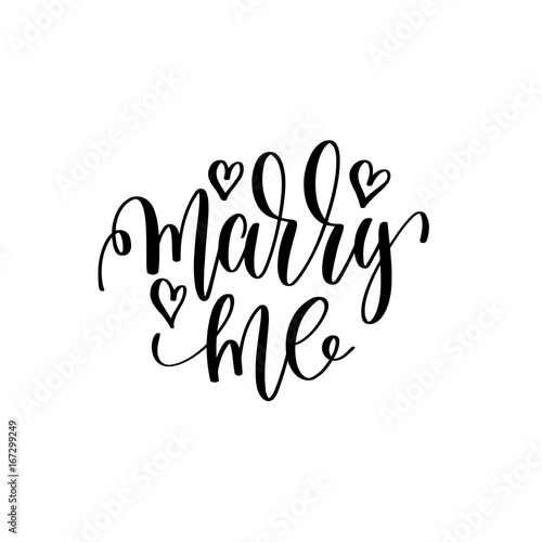 marry me hand lettering romantic quote to valentines day