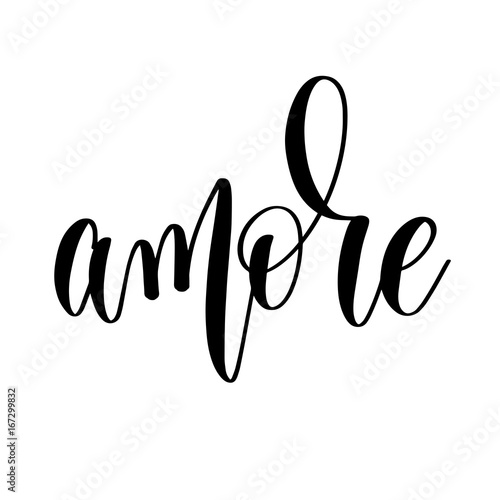 amore - black and white hand lettering inscription to wedding in photo