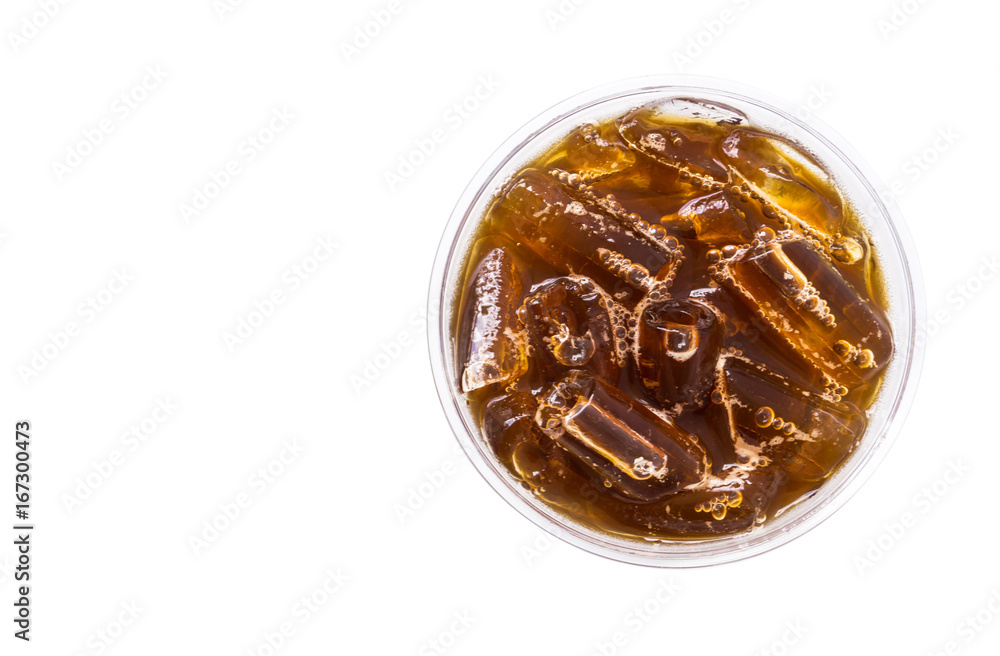 Closeup top view ice of americano isolated on white background with clipping path Closeup top view ice of americano isolated on white background with clipping path