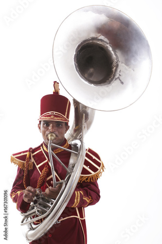 Portrait of a bandmaster playing a sousaphone photo