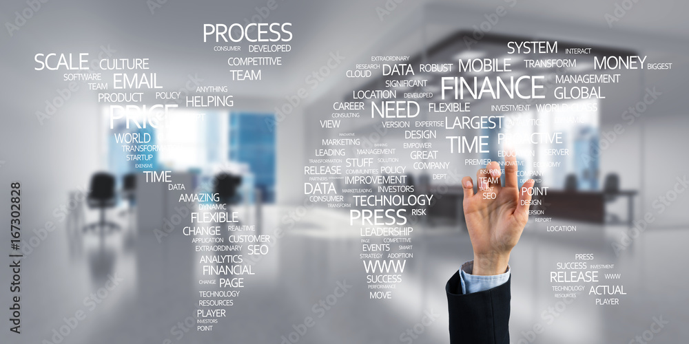 World map in office interior as symbol for international business and globalization World map in office interior as symbol for international business and globalization