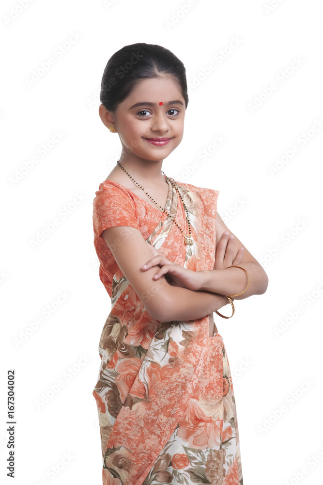 Portrait of little girl dressed as housewife Portrait of little girl dressed as housewife