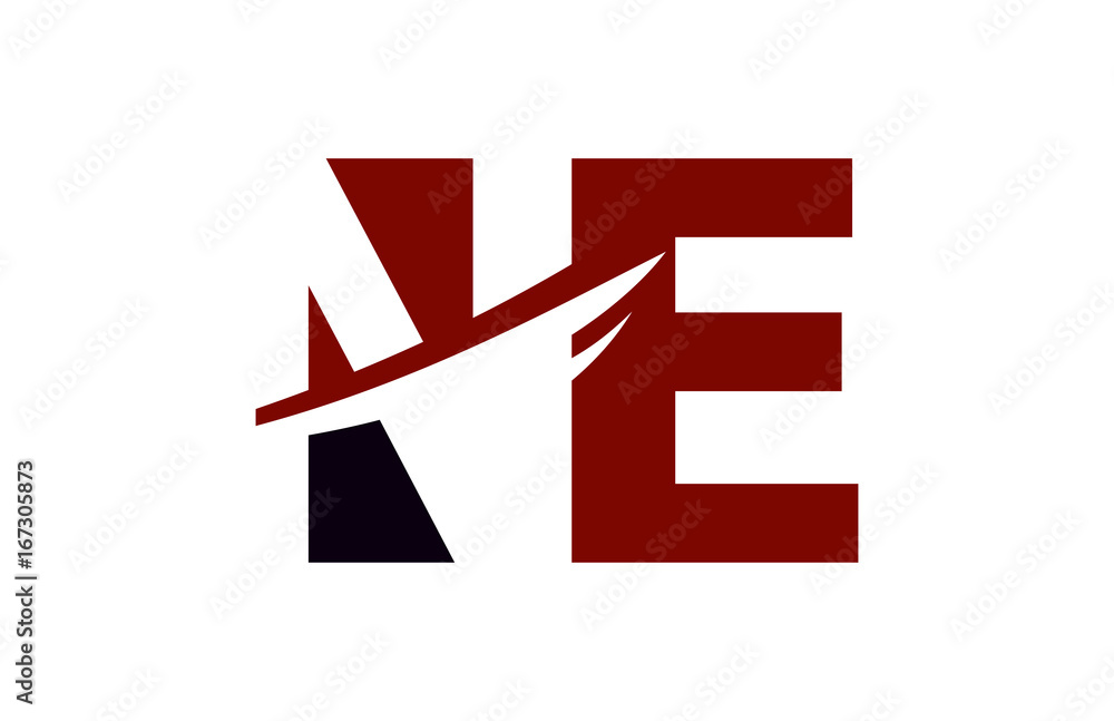 NE Red Negative Space Square Swoosh Letter Logo NE Red Negative Space Square Swoosh Letter Logo