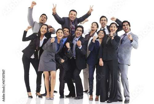 Business executives cheering 