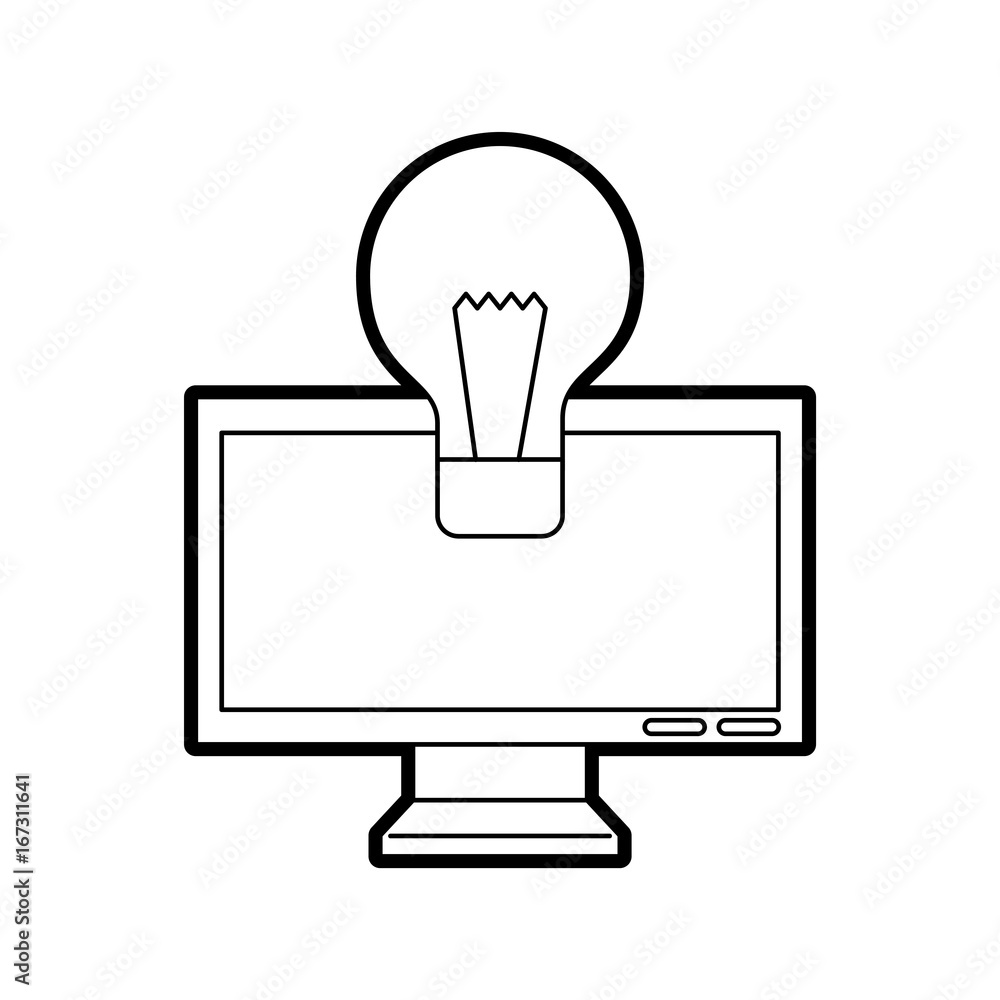 monitor computer with bulb vector illustration design monitor computer with bulb vector illustration design