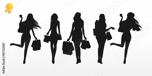 Girl Shopping characters  silhouette Illustration  vector logo