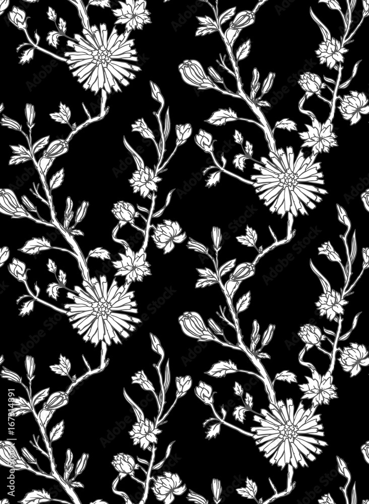 Naklejka czarno-biały wzór kwiatowy