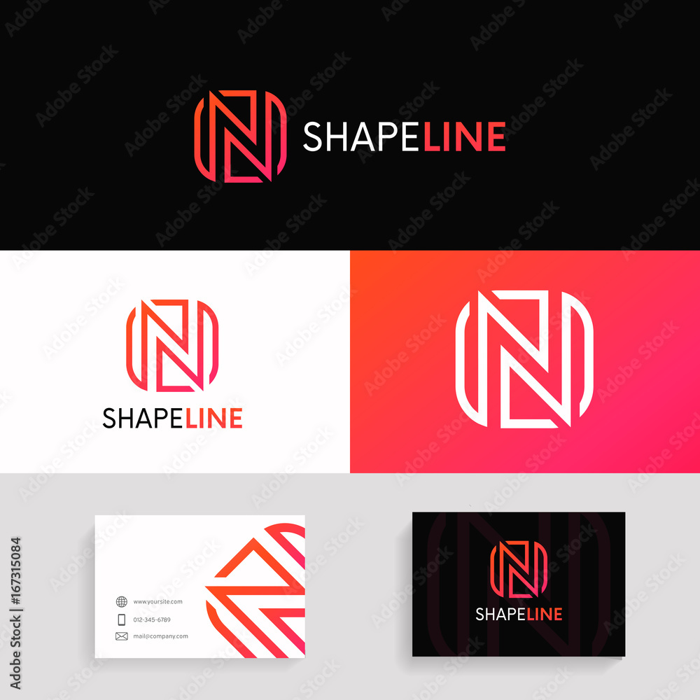 Clean N letter square line logo icon sign with brand business card. Clean N letter square line logo icon sign with brand business card.