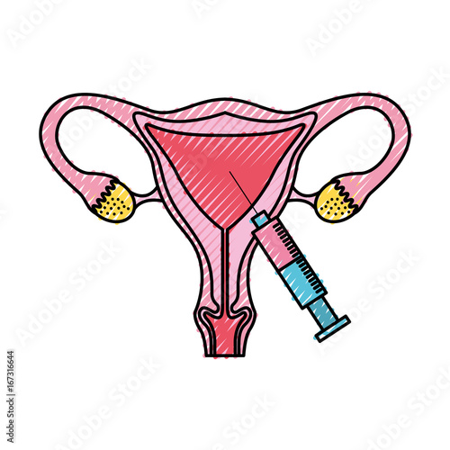 Female reproductive organ with injection vector illustration design