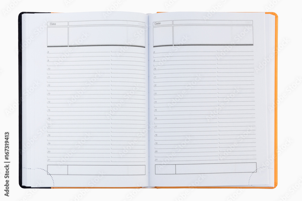 Personal organizer, business planner open on blank page Personal organizer, business planner open on blank page