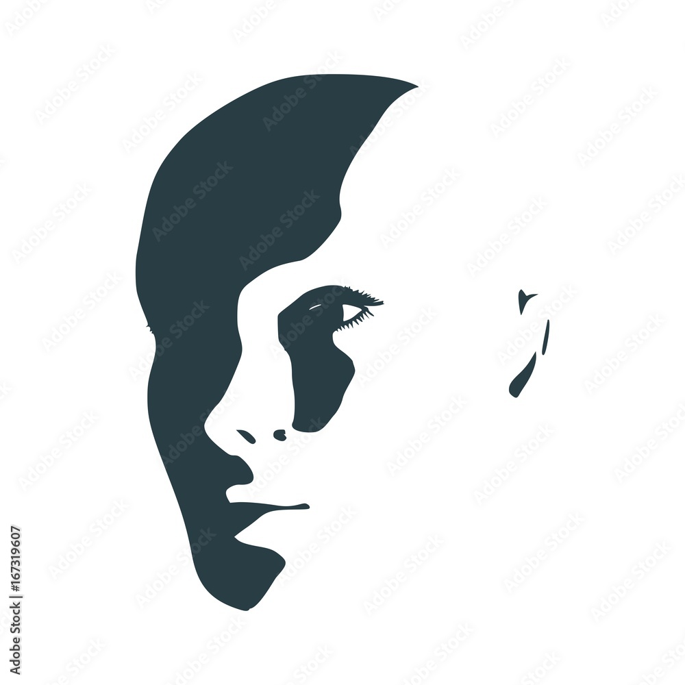Face half turn view. Elegant silhouette of a female head. Vector ...