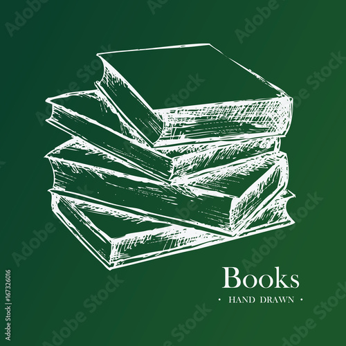 Books, Hand Drawn Sketch Vector illustration.
