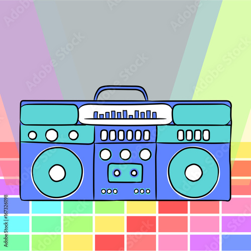 80s retro style. Vintage retro 80's vector boombox.