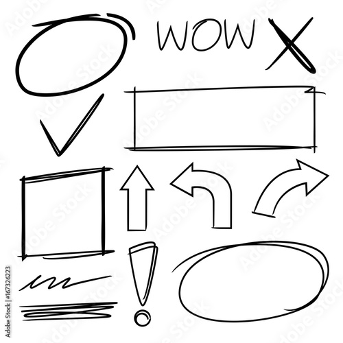 hand drawn elements, arrows, circle markers