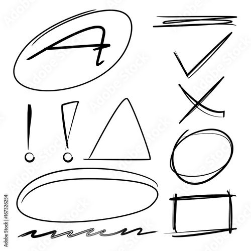 hand drawn elements, check mark, oval markers