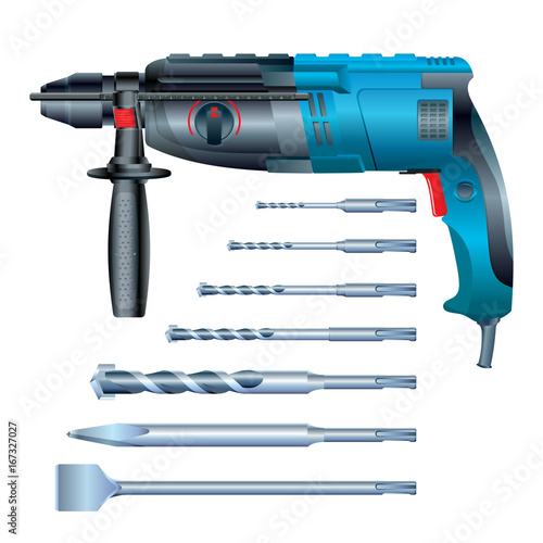 stock vector hammer drill and SDS drill bit