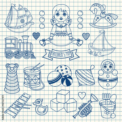  Kids toy set. Baby background.