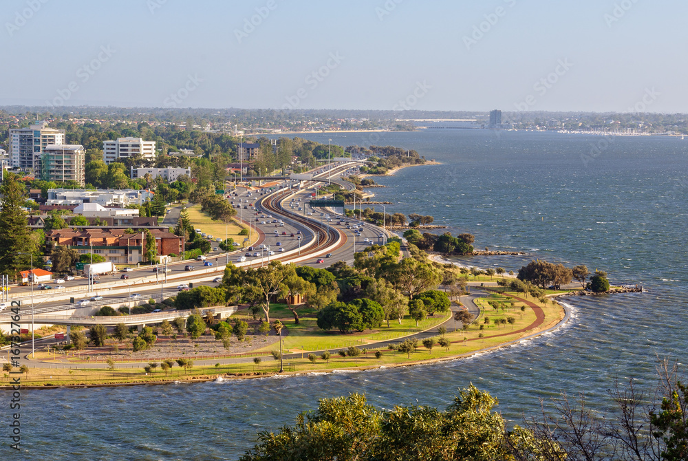 Swan River and Mill Point photographed from Kings Park - Perth, WA, Australia