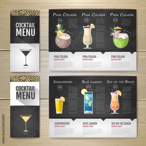 Flat Cocktail menu concept design. Corporate identity. Document template