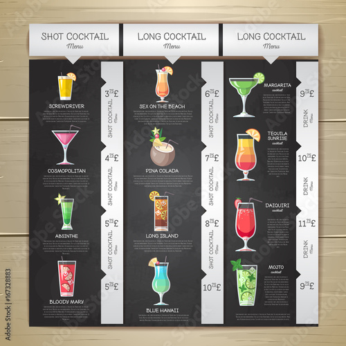 Chalk drawing flat cocktail menu design. Corporate identity