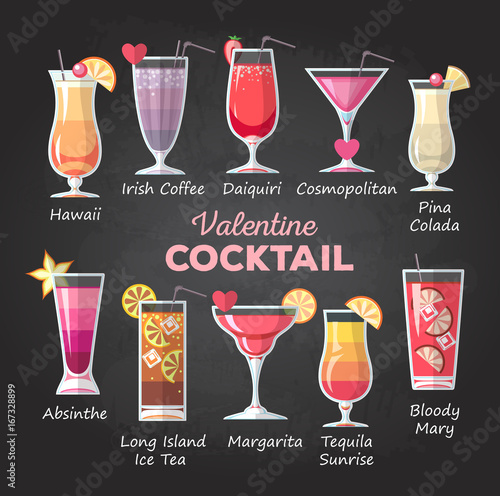 Flat style Valentine cocktail menu
