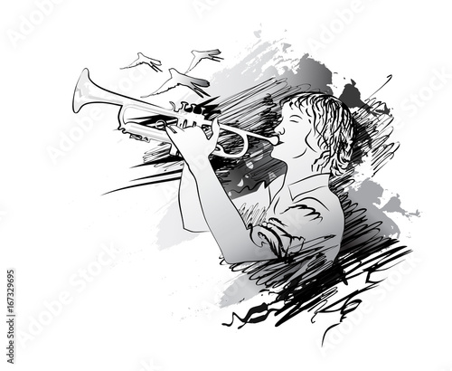 Trumpet player, ink drawing
