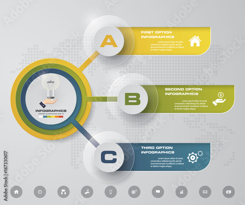 Modern 3 steps process. Simple&Editable abstract design element. EPS10.