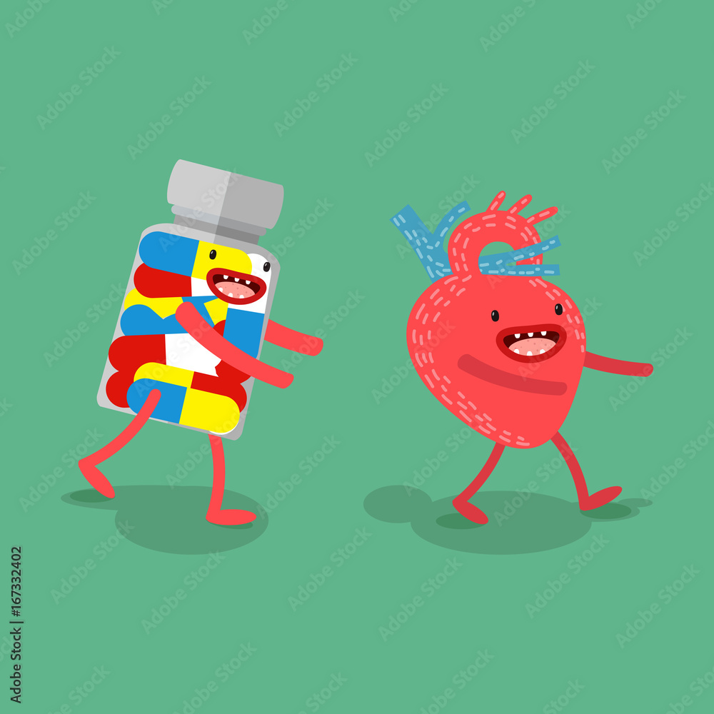 Fototapeta premium Vector. Cartoon human organs, which runs the medicine. The concept of health and medicine, a healthy lifestyle.