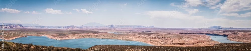American lanscape: lake, desert, canyons, mountains and a blue sky