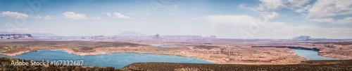 American lanscape: lake, desert, canyons, mountains and a blue sky