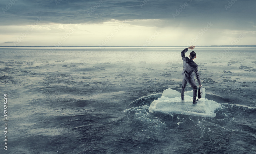 Naklejka premium Surfing sea on ice floe. Mixed media