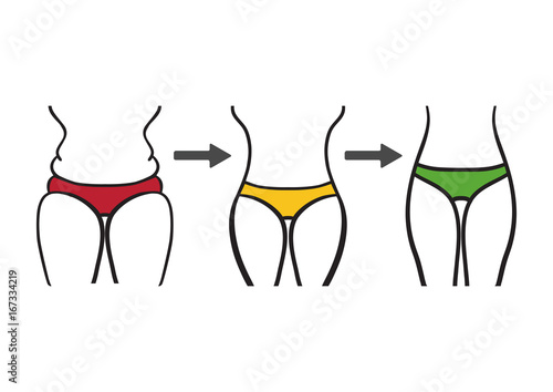 Hand drawn vector. Concept slimming symbol weight loss. Silhouette of sport girl with slender figure