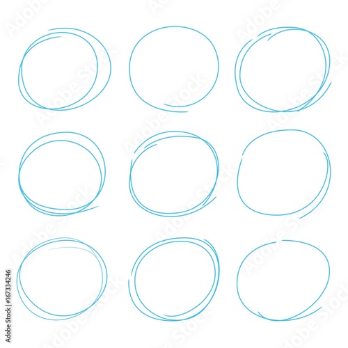 blue markers, hand drawn circle set