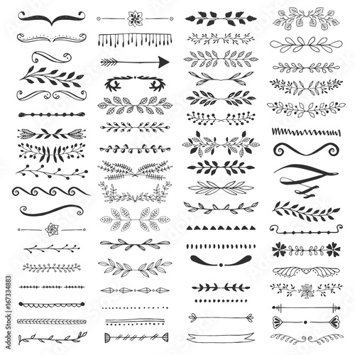 Hand drawn ink dividers and lines. Isolated. Vector.