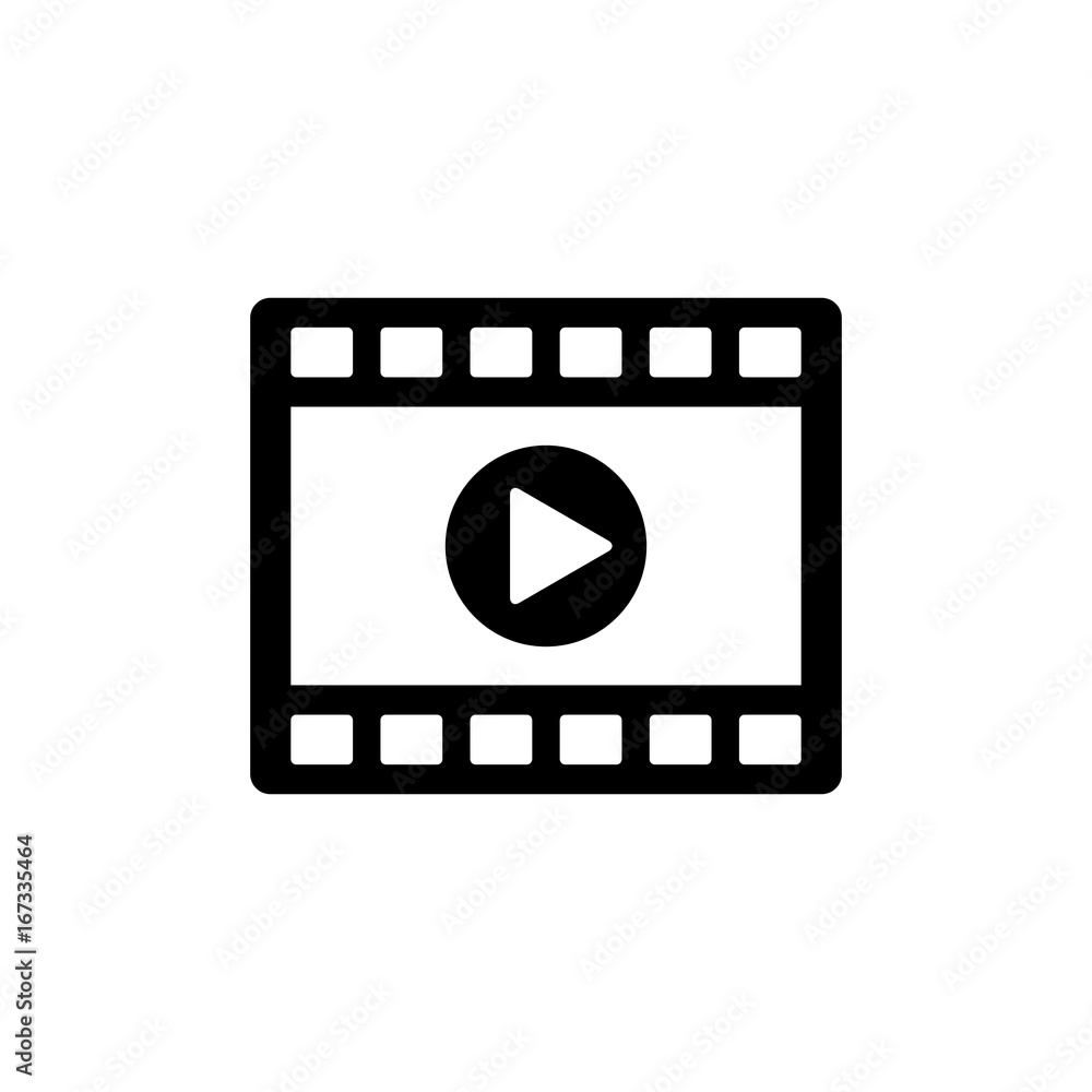 Video clip player icon. Black, minimalist icon isolated on white  background. Movie player simple silhouette. Web site page and mobile app  design vector element. Stock Vector | Adobe Stock
