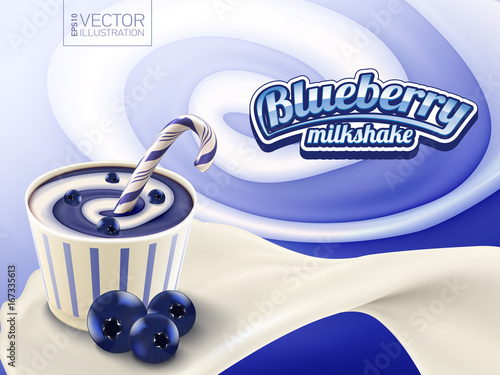 sweet blueberry milkshake vector 3d illustration