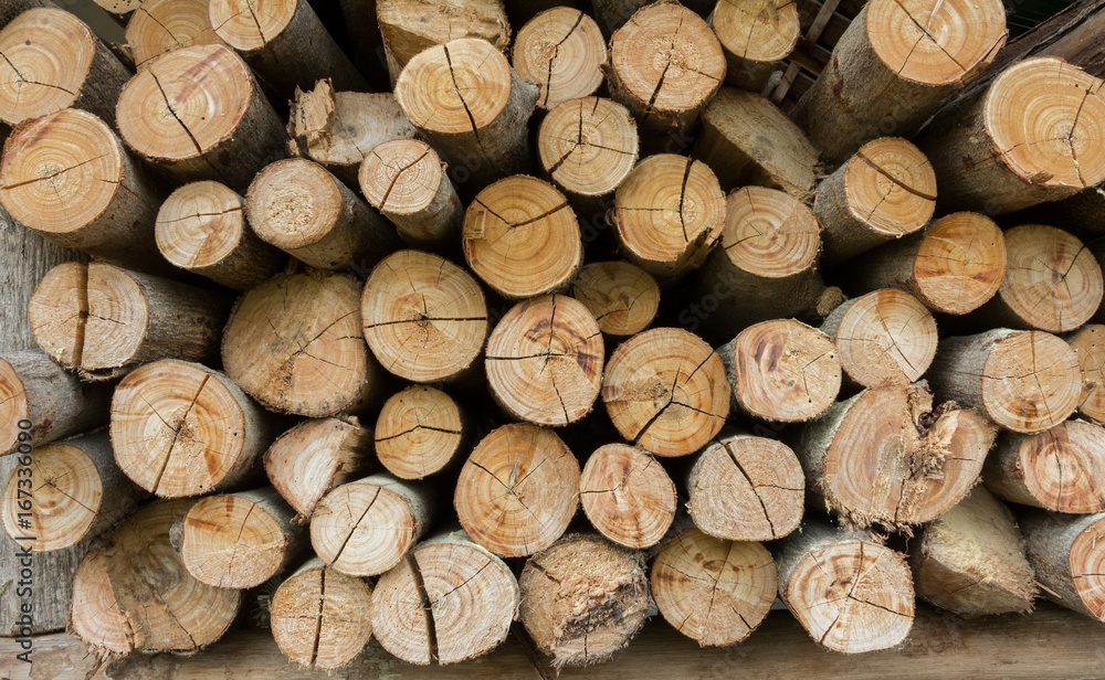 Wood chopped firewood stacked on the stack. 