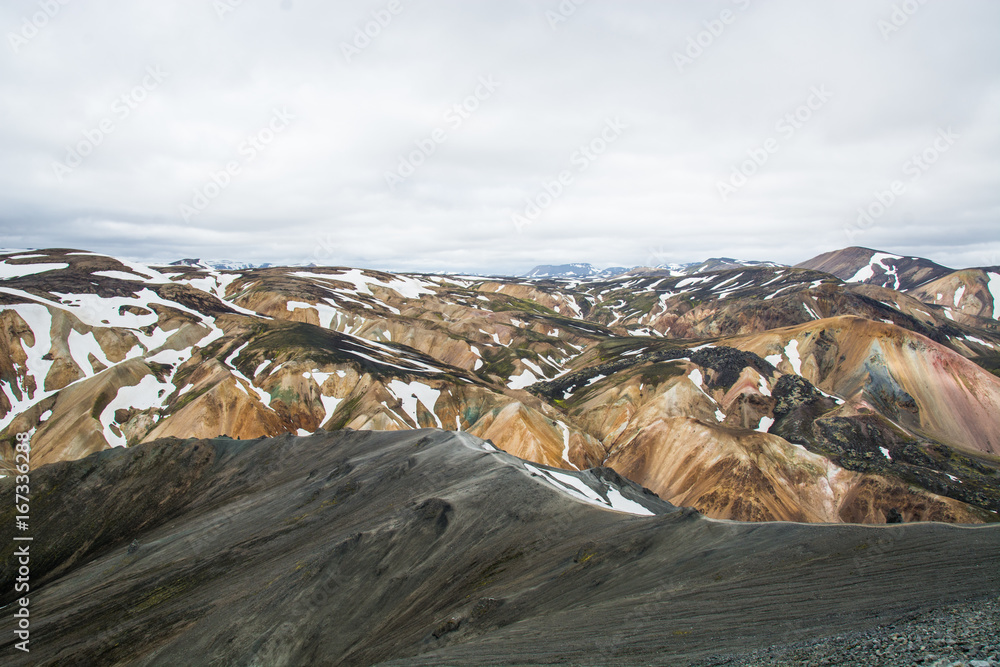 View on the beautifully colored mountain, volcano Blahnukur, Iceland