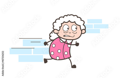Cartoon Scared Grandmother Running Vector Concept