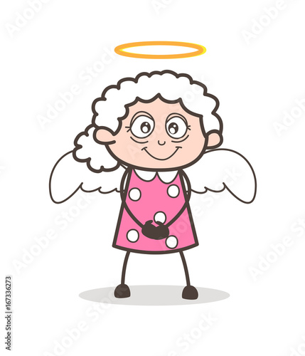 Cartoon Cute Granny Angel Vector Character