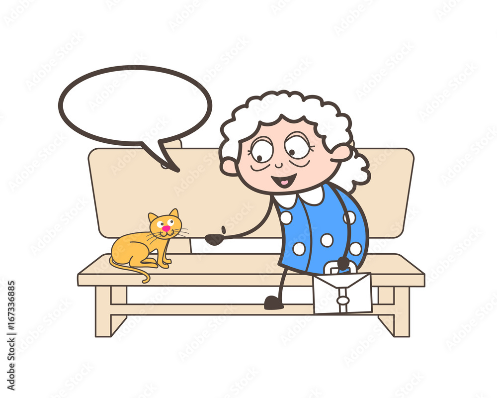 Cartoon Old Woman Talking with Pet Cat Vector Concept Stock Vector | Adobe  Stock
