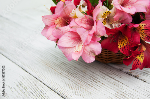 Fototapeta Naklejka Na Ścianę i Meble -  beautiful bouquet of pink alstroemeria